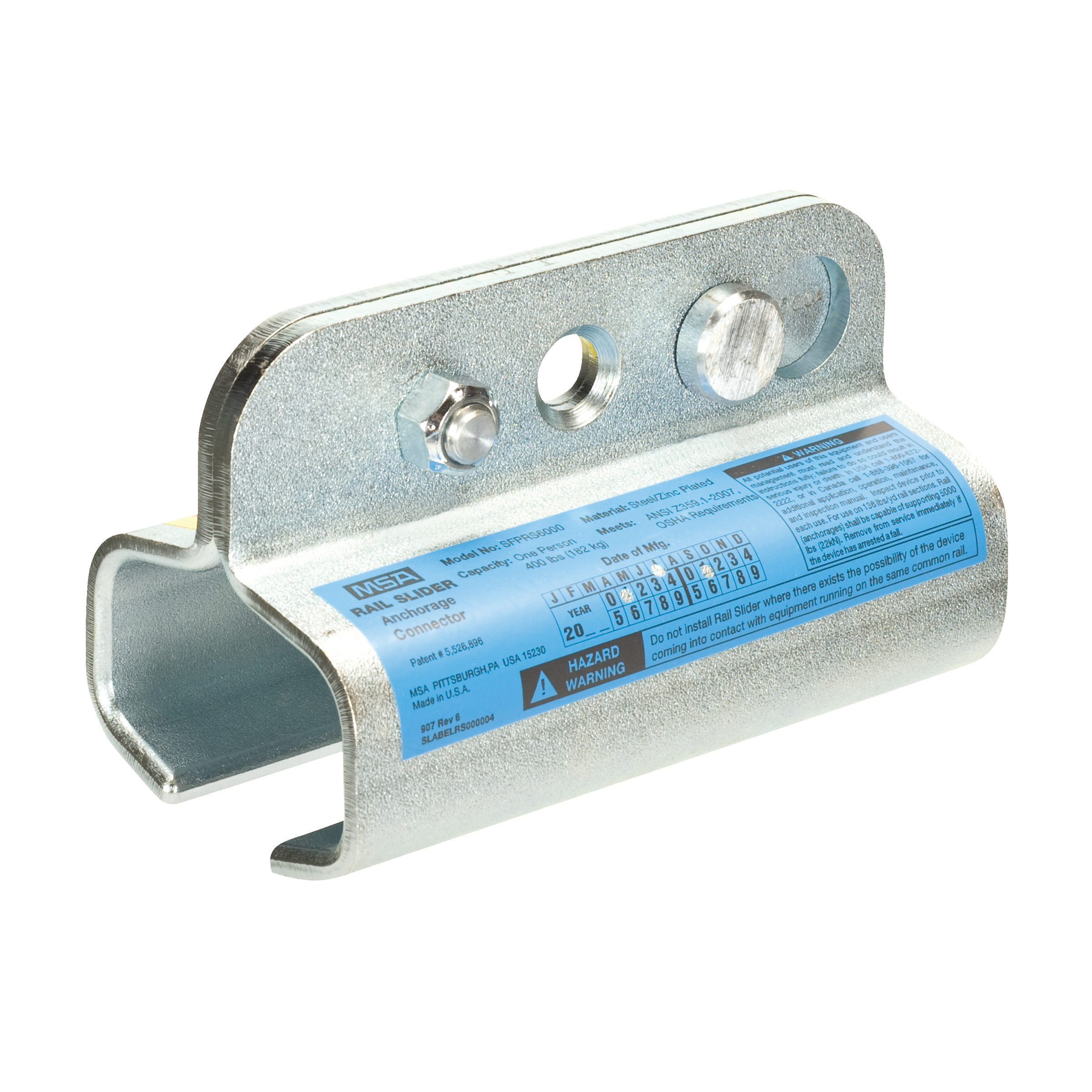Rail-Slider, steel, galvanized, for 80 - 136 # rail, used on train/crane type rail, (carabiner required - sold separately)